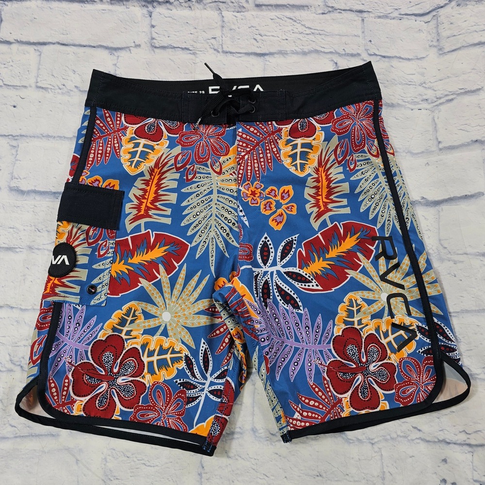 RVCA Eastern Board Shorts MEN 29 Blue Floral Tropical Surf Swim Trunks Beachwear